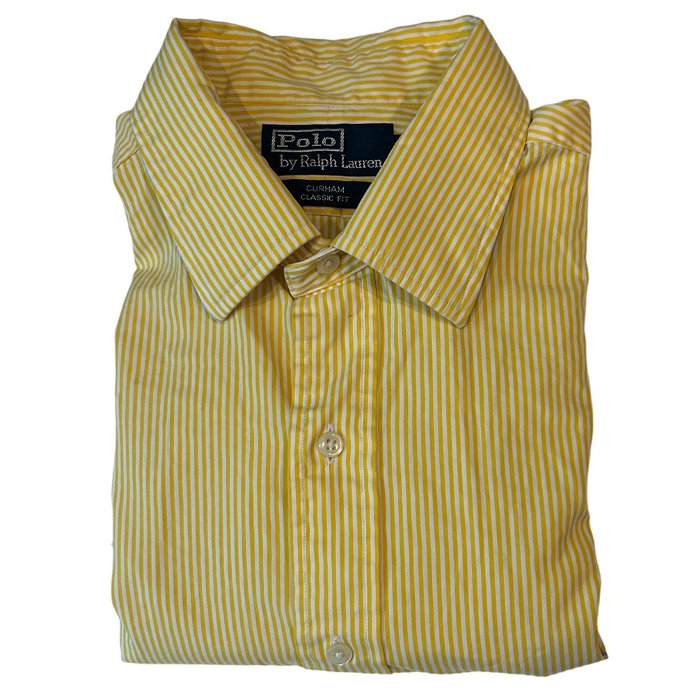 Polo Ralph Lauren Curham Classic Fit Long Sleeve Dress Shirt 17 XL Yellow Stripe